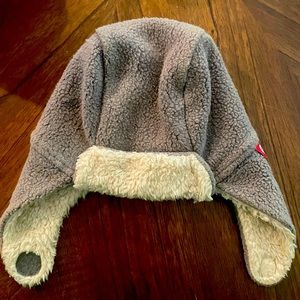 Grey Zutano fleece hat with ear flaps, size 13 M